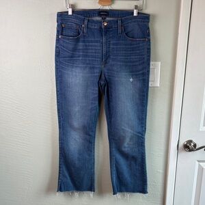 J Crew‎ Jeans Size 32 Billie Demi Boot Crop Raw Hem Medium Wash Stretch Denim